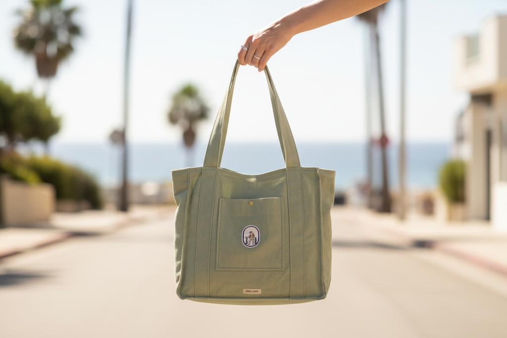 Canvas Terry bag being carried down the street